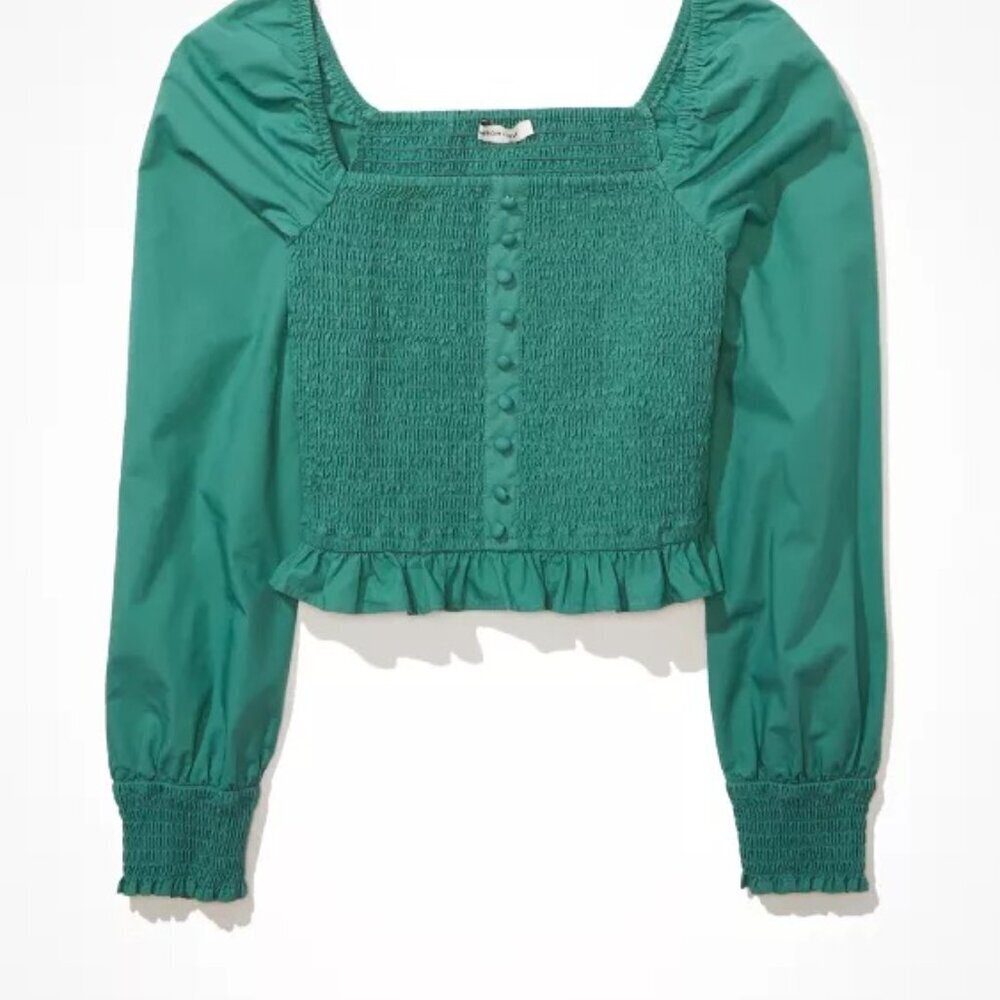 American Eagle Outfitter Green Smocked Fairycore Top